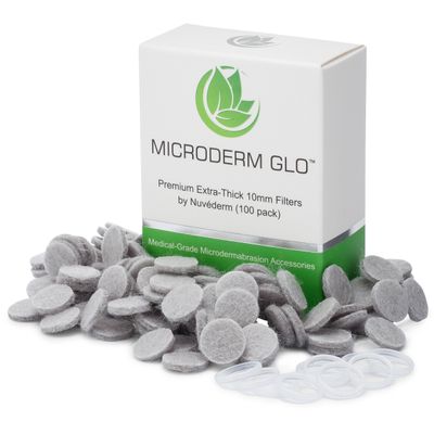 Microderm GLO Premium Extra-Thick 10mm Filters by Nuvderm (100 pack) - Medical Grade Microdermabrasion Accessories with Patented Safe3D Technology, Safe for All Skin Types.