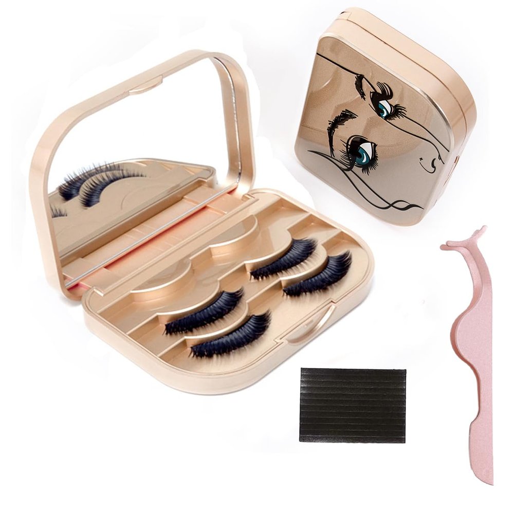 3 Layer Eyelash Storage Case with Mirror Make Up Storage Box Gold