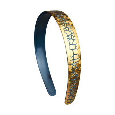 1 Inch Gold Crackle Design Headband for Women and Girls - Blue