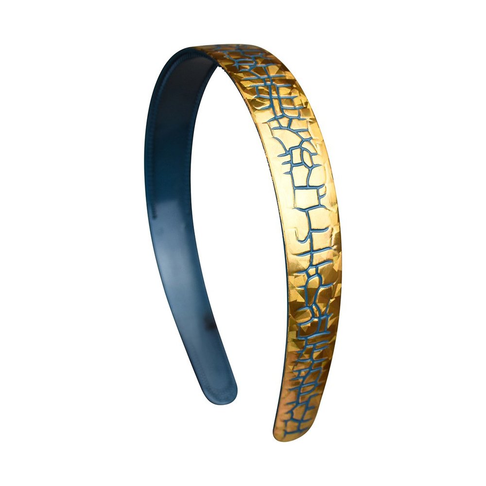 1 Inch Gold Crackle Design Headband for Women and Girls - Blue