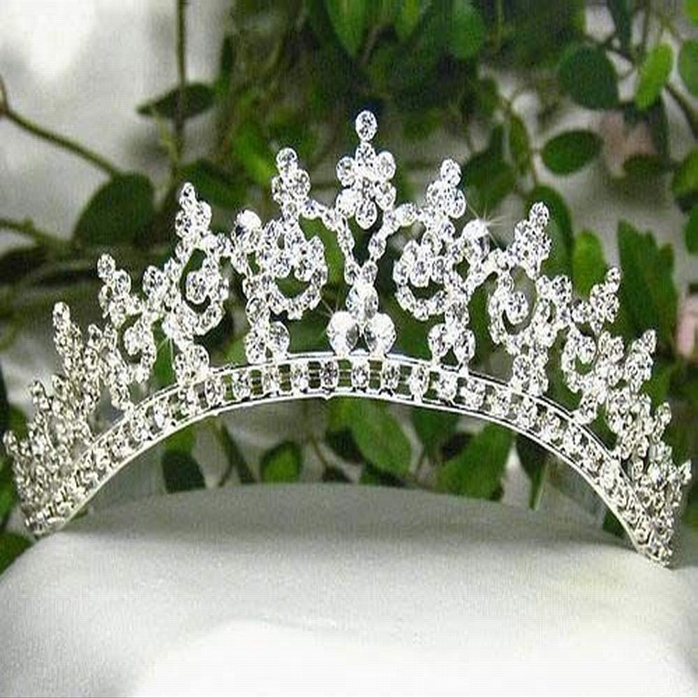 Sexy Clear White Austrian Rhinestone Crystal Contoured Crown Tiara With Hair Combs Bridal Wedding Prom Silver T301s