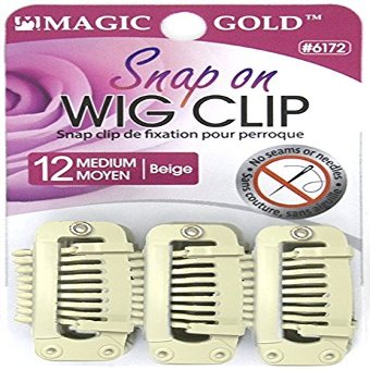 " Magic Gold " Snap On WIG CLIP No Seams or Needles (12pcs. Beige)