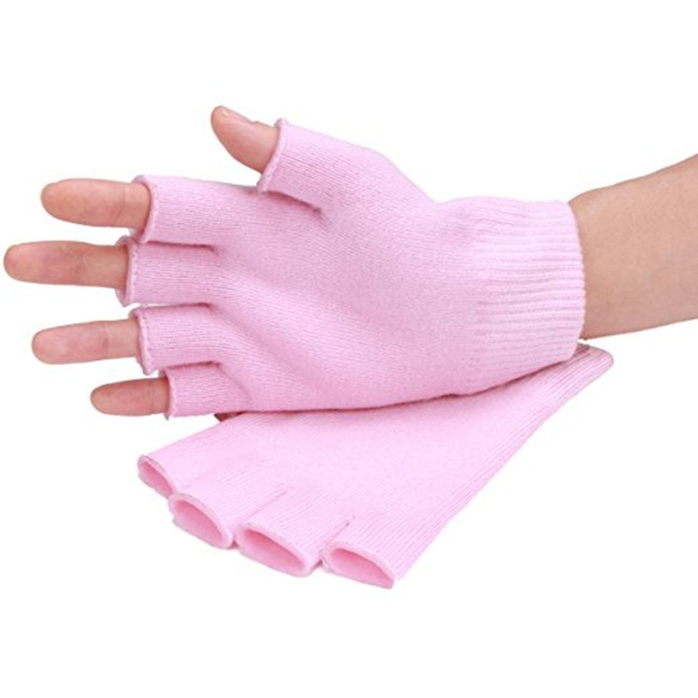 AnHua Gel Cotton Moisturizing Gloves, Half Finger Touch Screen Gloves, Moisturizing Vitamin and Oil Infused, Against Dry Hard Cracked and Rough Hands Fingers, Color Pink