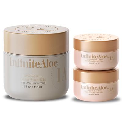 InfiniteAloe Baby Soft Scrub, Aloe Vera Powered Face and Body Scrub  Exfoliating and Moisturizing  4oz. + 2 Travels