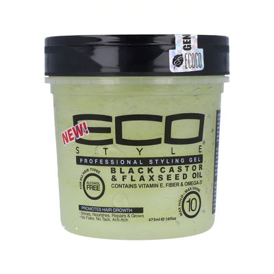 Ecoco Eco Style Gel - Black Castor Flaxseed Oil - Long Lasting Shine - Nourishes And Repairs Damaged Hair - Promotes Healthy Scalp - Provides Superior And Weightless Hold - Effortless Style - 16 Oz