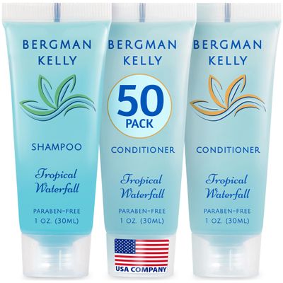 Bergman Kelly - Travel Shampoo and Conditioner Set - 1 fl oz, 100 Pieces, Tropical Waterfall - Delight Your Guests with Invigorating and Refreshing Hotel Toiletries and Guest Hospitality in Bulk