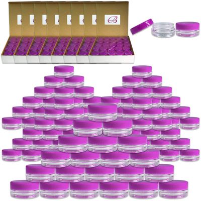 (1000 Pieces Jars + Lid) Beauticom 3G/3ML (0.1 oz) Round Clear Jars with PURPLE Screw Cap Lids for Scrubs, Oils, Toner, Salves, Creams, Lotions, Makeup Samples, Lip Balms - BPA Free