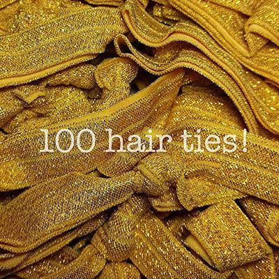 100pc No Crease Knotted Hair Ties - Solid Color Packs (Metallic Gold)