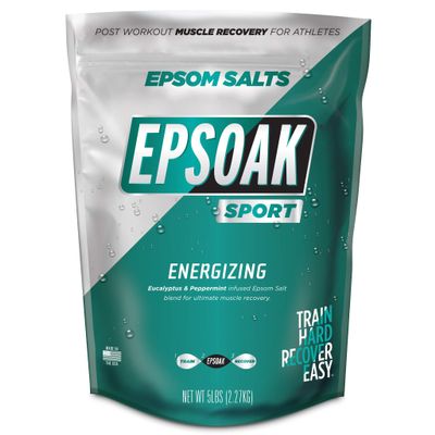 Epsoak Sport: Epsom Salt Soak for Athletes Fast-Dissolving Magnesium Sulfate with Eucalyptus & Peppermint Oils Energizing Muscle Relief & Post-Workout Recovery 5 lbs, Made in USA