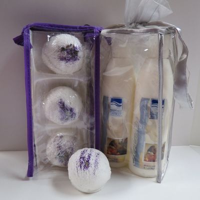 Bath Bomb Products - Bubble Bath Truffles: Lavender Pomegranates 3 Pack Truffles, 2 Pack 8 oz Serenity Hand and Body Massage Lotion, by Dead Sea Spa Care, Bubble Bath, Bubble Truffles, Bath Truffle