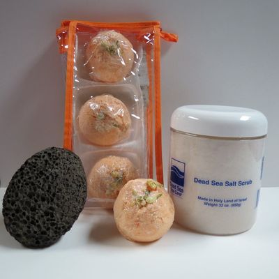 Bath Bomb Products - Bubble Bath Truffles: Georgia Peach 3 Pack Bath Truffles, 32 oz Almond Salt Scrub and Pumice Stone by Dead Sea Spa Care, Bubble Bath, Bubble Truffles, Bath Truffles