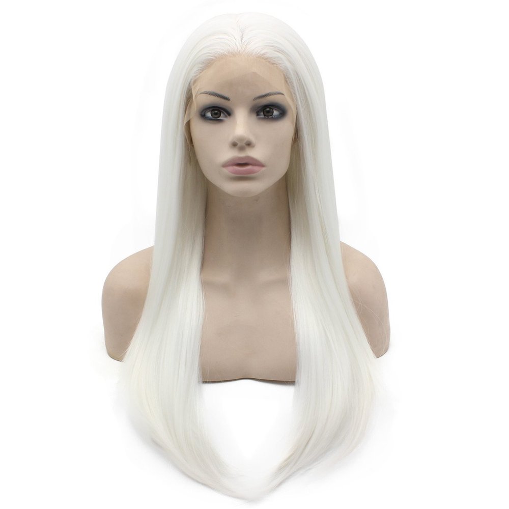 MX angel 24inch Long White Synthetic Hair Fiber Straight Lace Front Wig