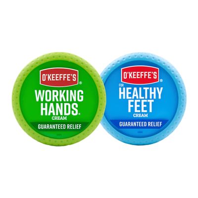 O'Keeffe's Working Hands Hand Cream (3.4 oz Jar) and Healthy Feet Foot Cream (3.2 oz Jar) - Repairing Skincare for Extremely Dry, Cracked Hands and Feet, Travel Size