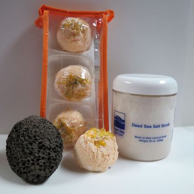 Bath Bomb Products - Bubble Bath Truffles: Mango Manderine 3 Pack Bath Truffles, 32 oz Almond Dry Salt Scrub, Pumice Stone by Dead Sea Spa Care, Bubble Bath, Bubble Truffles, Bath Truffle