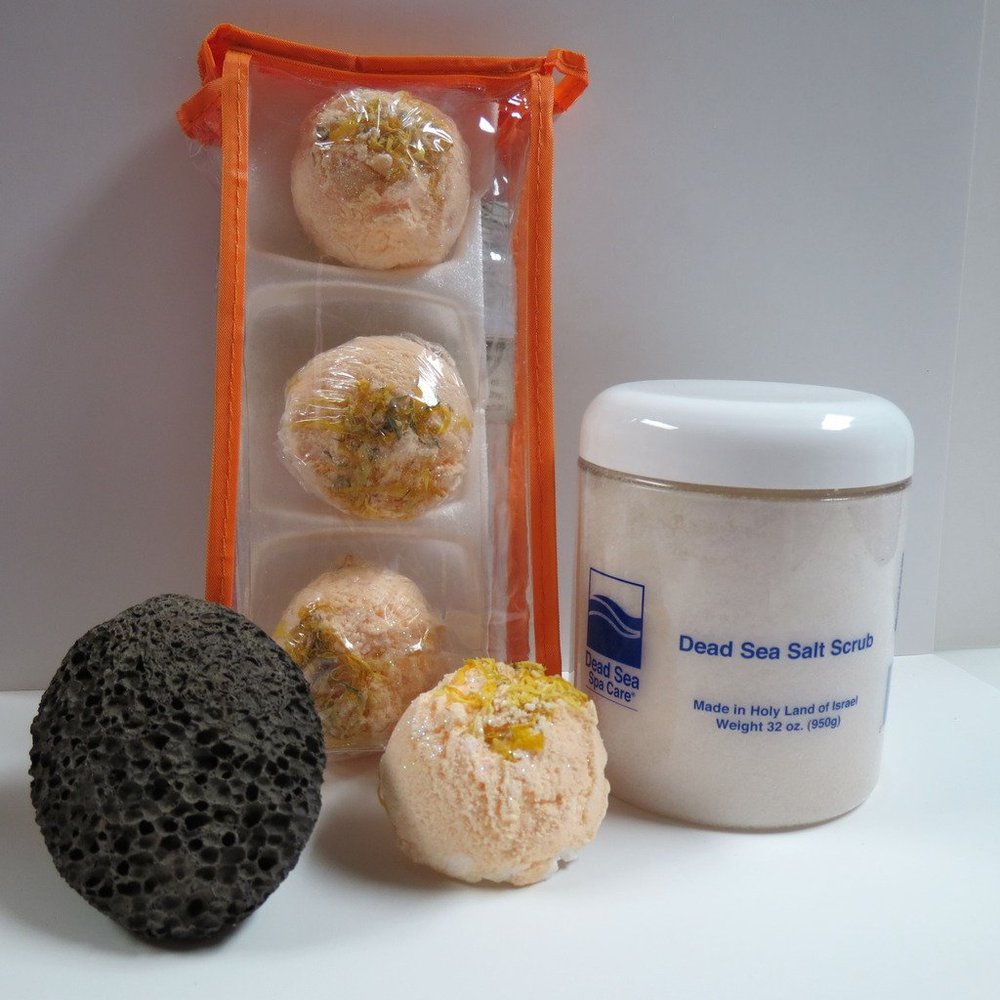 Bath Bomb Products - Bubble Bath Truffles: Mango Manderine 3 Pack Bath Truffles, 32 oz Almond Dry Salt Scrub, Pumice Stone by Dead Sea Spa Care, Bubble Bath, Bubble Truffles, Bath Truffle
