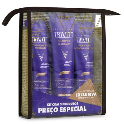 3 Piece Violet Toning Kit for Blonde Hair - Shampoo 280ml, Conditioner Cream 250ml, Intensive Moisturizing Cream 250ml for Advanced Hydration and Repair - Professional Trivitt by Itallian Hairtech