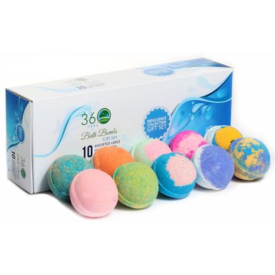 360Feel Bath Bombs Gift Set - Handcrafted Moisturizing Bath Bombs for Women Infused with Essential Oils - an Ideal Gift for Any Occasion - Non-Staining and Glitter Free Fizz - Large - Set of 10