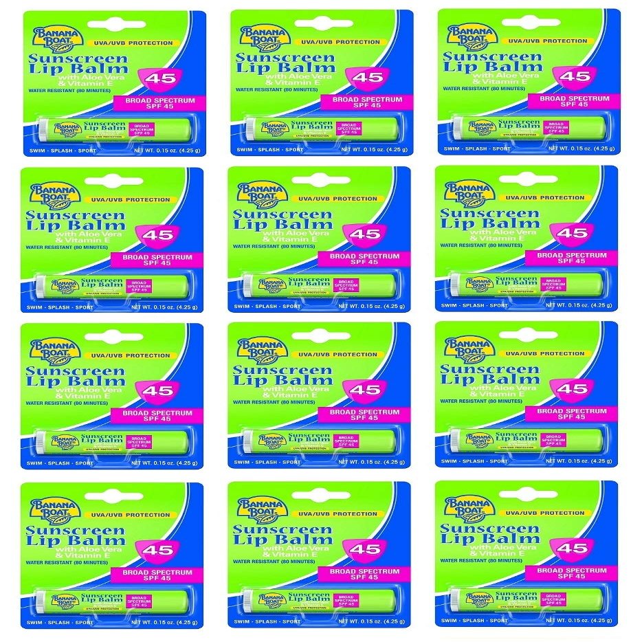 Banana Boat Aloe Vera Lip Balm SPF 45, 0.15 Ounce (12 Pieces)