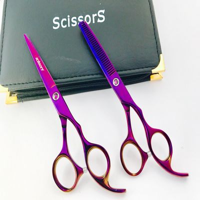 6" Professional Barber Razor Edge Color Coated Hair Cutting and Texturizing Shears Scissors Set+case