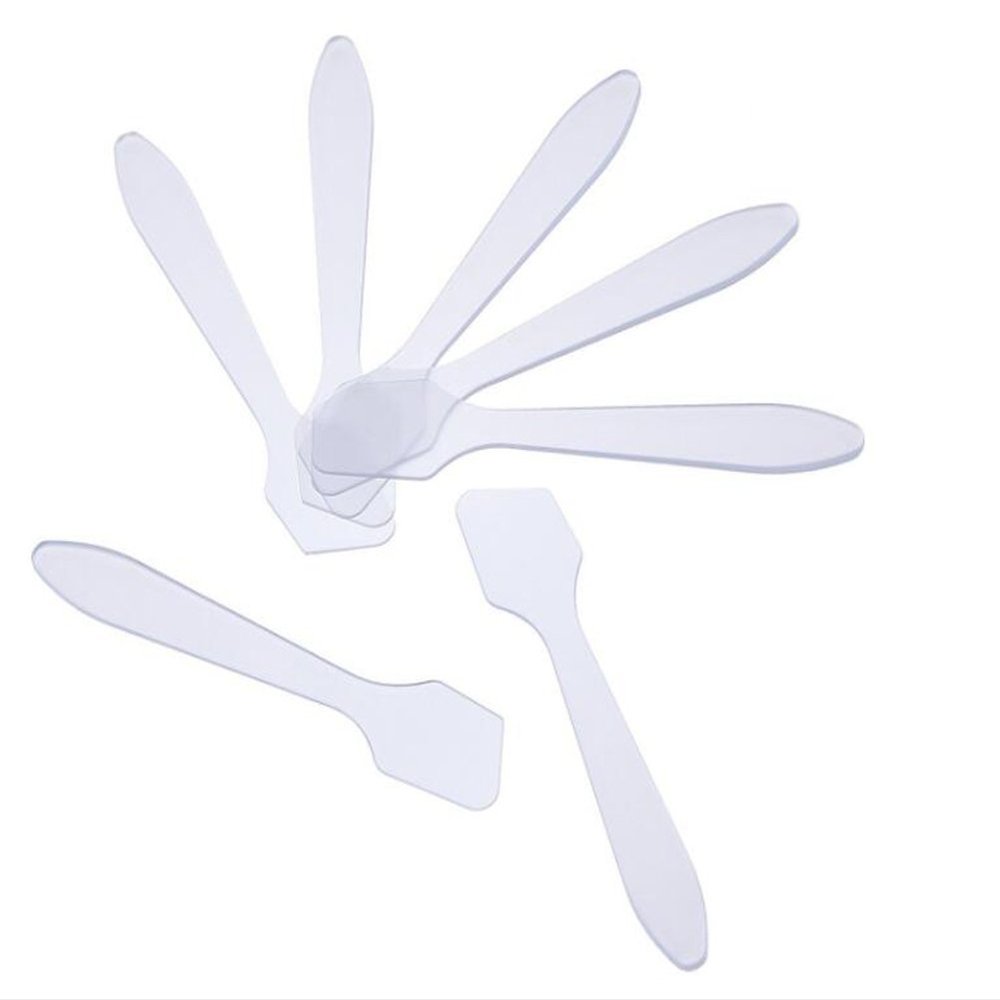100 Pcs Disposable Plastic Frosted Cosmetic Mask Spoon Clear Makeup Facial Mask Cream Spatula Scoop for Easy Mixing and Sampling