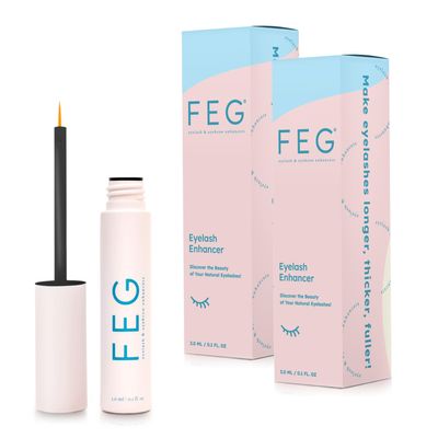 FEG Eyelash Enhancer Rapid Lash Growth Serum with Natural Ingredients | Lash Serum for Growing Thick, Full, and Long Eyelashes | Stimulates Natural Growth | 2-Pack of 3ml Tubes
