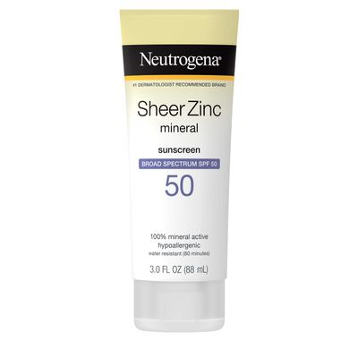 Neutrogena Sheer Zinc Oxide Dry-Touch Sunscreen Lotion with Broad Spectrum SPF 50, Water-Resistant, Hypoallergenic & Non-Greasy Mineral Sunscreen, 3 fl. oz