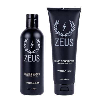 ZEUS Beard Wash Set for Men, Shampoo & Conditioner Duo with Green Tea & Essential Oils, Hydrates, Softens & Strengthens Beard Hair (Made in USA) Vanilla Rum