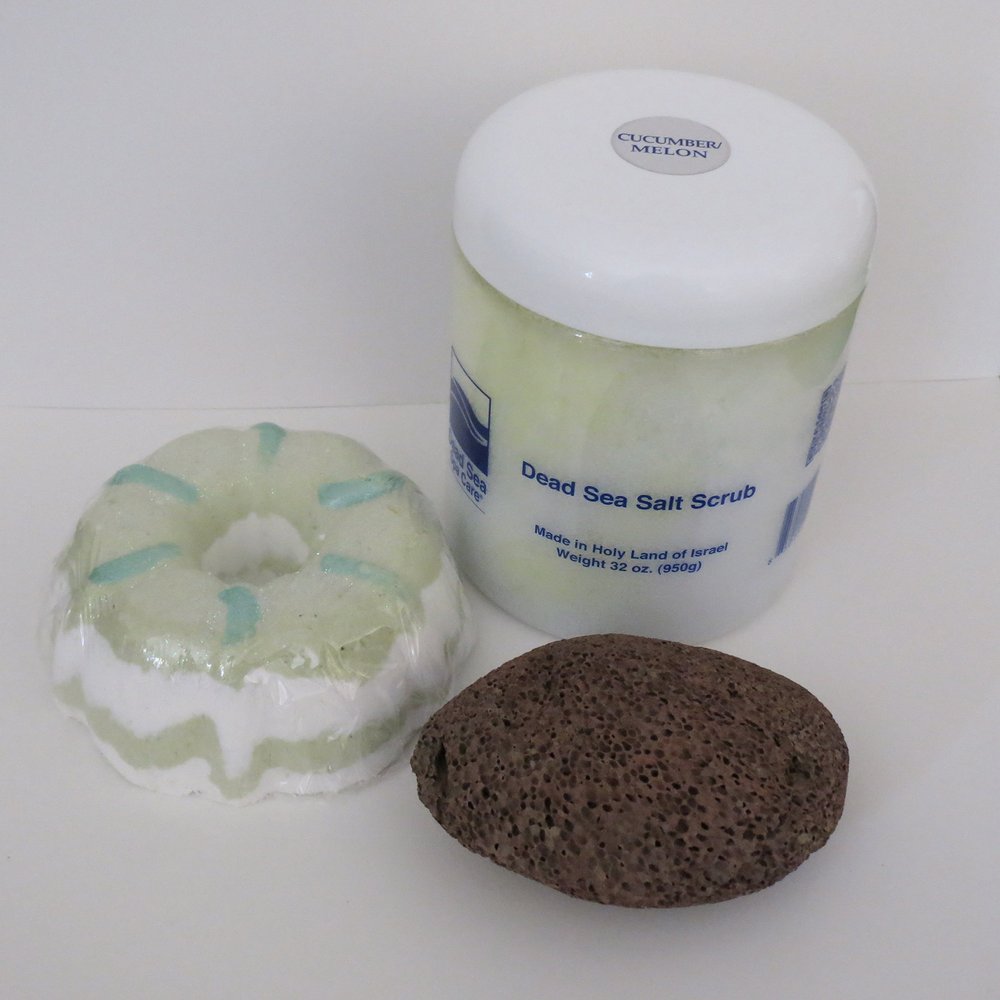 Bath Bombs: Coconut Lime Bath Bomb, 32 oz Cucumber/Melon Dry Salt Scrub, Pumice Stone by Dead Sea Spa Care, Bubble Bath, Bubble Truffles, Bath Bombs