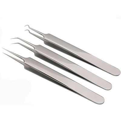 1Set(3PCS) Silver Professional Remove Blackheads Tweezers Set - Stainless Steel Straight/Slanted & Pointed Splinter/Bend Curved Blemish Extractor Tool for Acne Zit Cystic Blemish Whitehead Popping