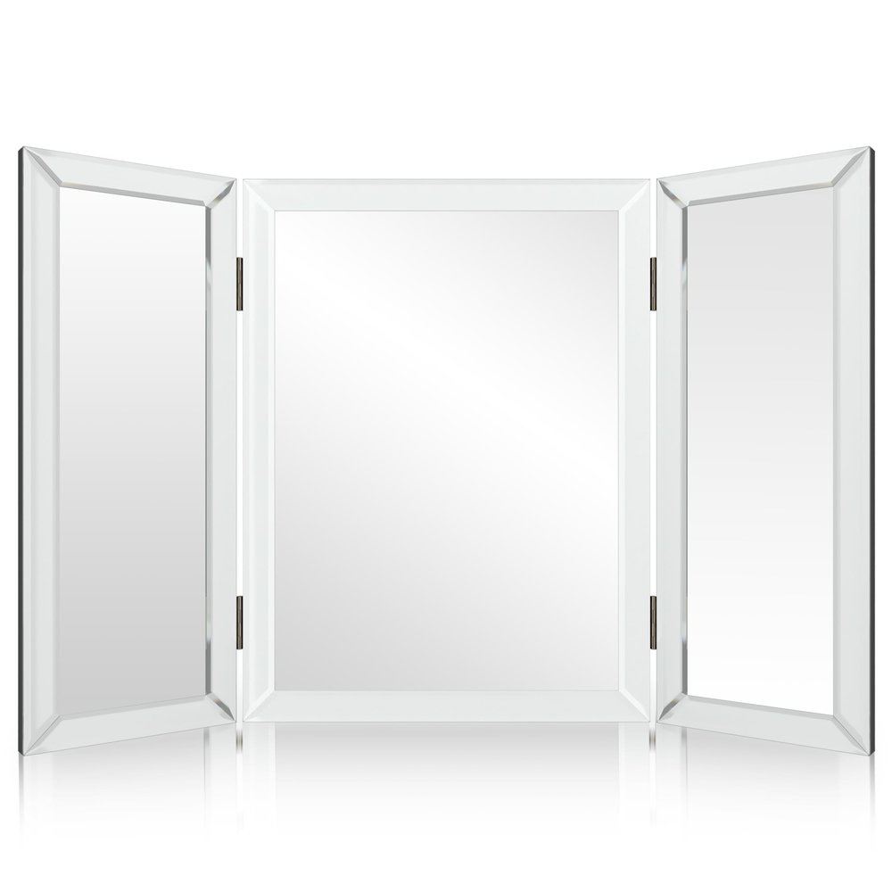 Houseables 3 Way Mirror, Trifold Mirror, Trifold Vanity, Three Way Folding, Tri Fold, For Braiding Hair, 3way, 3 Sided, Three Panel, Triple, Tabletop, Bathroom, Makeup, Self Haircut, 360, 21 x 31 Inch