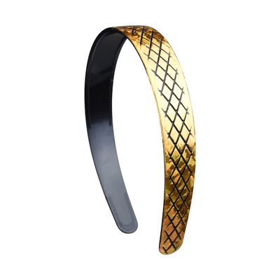 1 Inch Gold Etched Diamond Headband for Women and Girls - Black