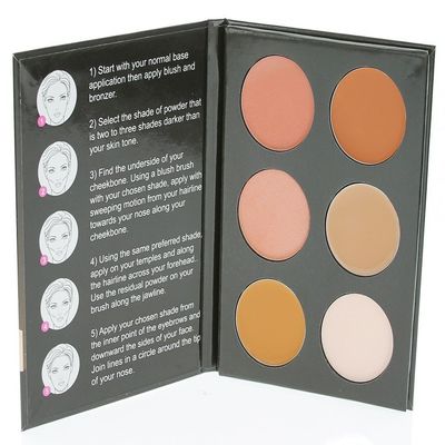 Cameo Cosmetics 6 Shades Contour Kit, Dark Colors, Sleek Makeup Palette For Highlighting and Contouring, Step By Step Instructions Included