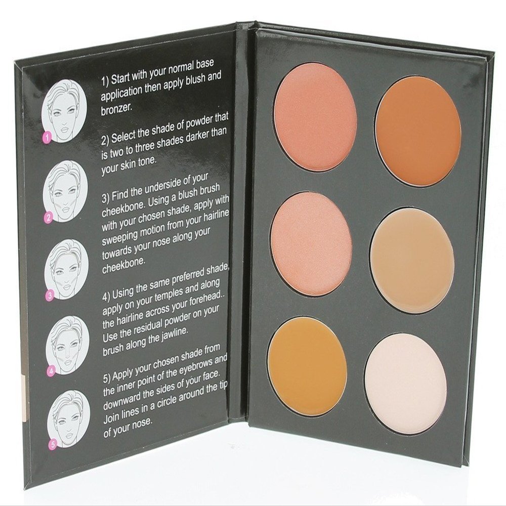 Cameo Cosmetics 6 Shades Contour Kit, Dark Colors, Sleek Makeup Palette For Highlighting and Contouring, Step By Step Instructions Included