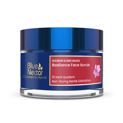 Blue Nectar Saffron Face Scrub for Glowing Skin by Exfoliating Face Scrub | Gentle Ayurvedic Kumkumadi Oil Tan Remover for Refreshing Sun-exposed Skin (16 Herbs, 1.7 Oz)
