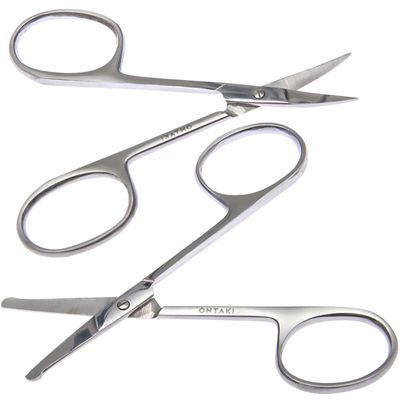 Ontaki Curved & Rounded Men's Facial Hair Scissors - Silver Ambidextrous - Beard, Nose & Eyebrow Grooming with Professional Beard, Nose Hair & Eyebrow Scissors for Men