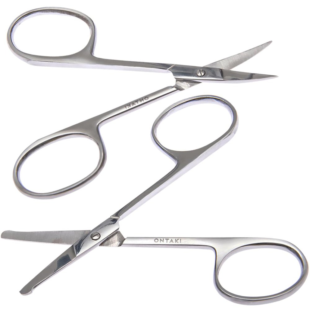 Ontaki Curved & Rounded Men's Facial Hair Scissors - Silver Ambidextrous - Beard, Nose & Eyebrow Grooming with Professional Beard, Nose Hair & Eyebrow Scissors for Men