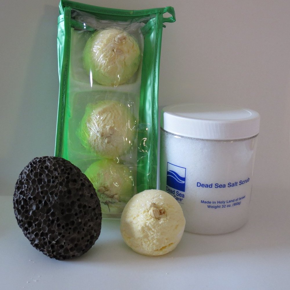 Bath Bomb Products - Bubble Bath Truffles: Coconut Lime 3 Pack Bath Truffles, 32 oz Cucumber/Melon Dry Salt Scrub, Pumice Stone by Dead Sea Spa Care, Bubble Bath, Bubble Truffles, Bath Truffles