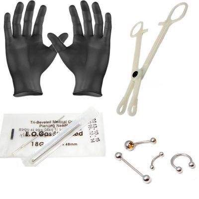 9PCS Body Piercing Kit for All Piercings with 14G Belly Button Ring, 16G Curved Barbell, 16G Circular Barbell, 14G Strength Barbell, 14G 16G Piercing Needles & Body Piercing Clamps Forceps Tool