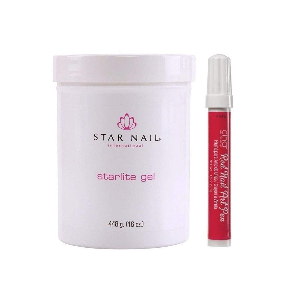 ALL SEASON Star Nail STARLITE Gel THICK CLEAR 16oz (448g) + Cina Red Nail Art Pen