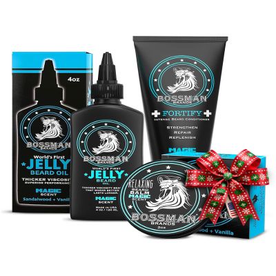 Bossman Essentials Beard Kit for Men, Set of 3 - Beard Oil Jelly, Fortifying Conditioner Cream, Beard Balm - Grooming Growth Care Accessories - Gift Set for Men (Magic)