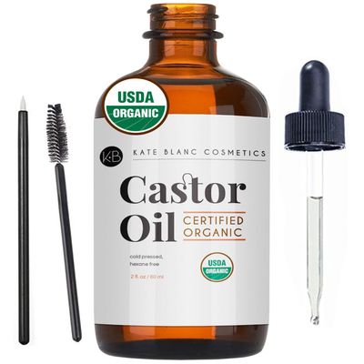 Kate Blanc Cosmetics Castor Oil Organic for Hair, Lashes, Face (2oz), 100% Pure, Cold Pressed, Hexane Free Hair Oil. Eyelash Serum for Thicker-Looking Eyelashes & Eyebrows
