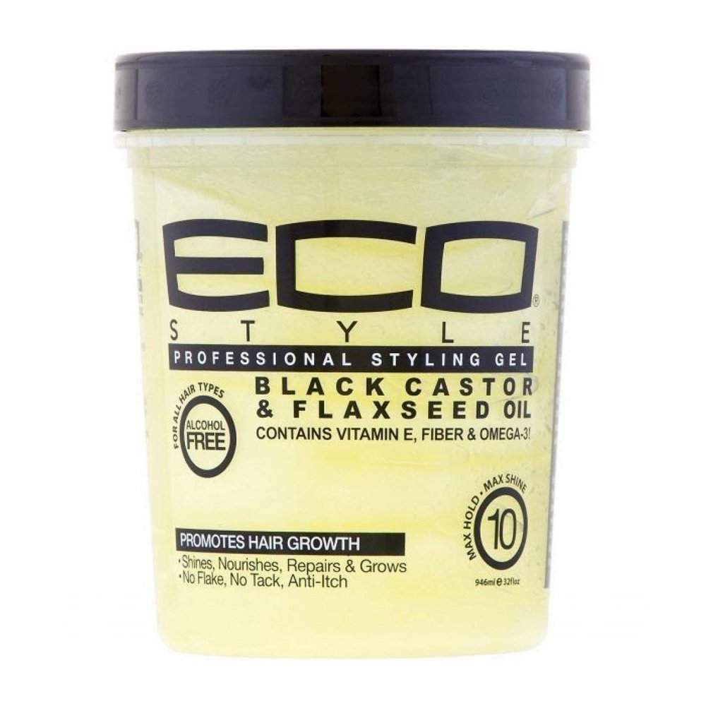 Ecoco Eco Style Gel - Black Castor Flaxseed Oil - Long Lasting Shine - Nourishes And Repairs Damaged Hair - Promotes Healthy Scalp - Provides Superior And Weightless Hold - Effortless Style - 32 Oz