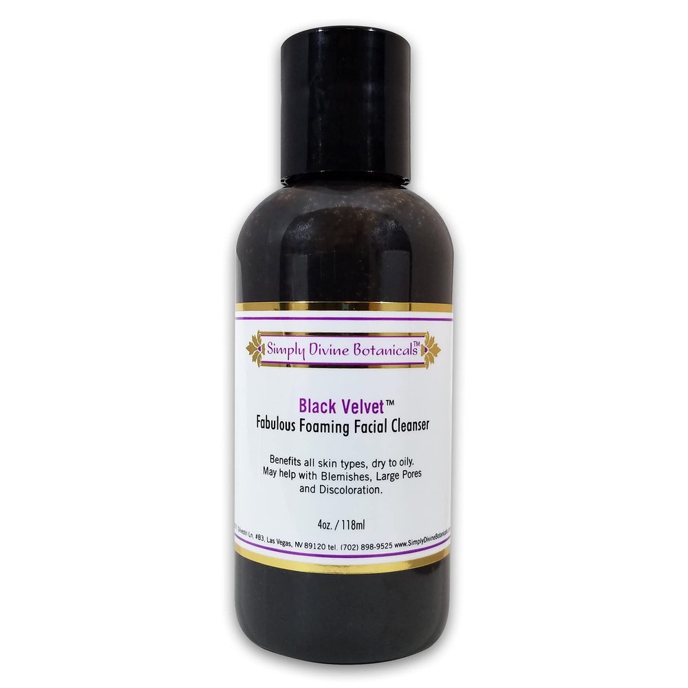 Simply Divine Botanicals Black Velvet - Natural and Organic Foaming Facial Cleanser to Clean Excess Oil, Remove Makeup, Prevent Blemishes, Minimize Pores, Soften Skin for All Skin Types, 4 oz