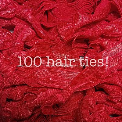 100pc No Crease Knotted Hair Ties - Solid Color Packs (Red)
