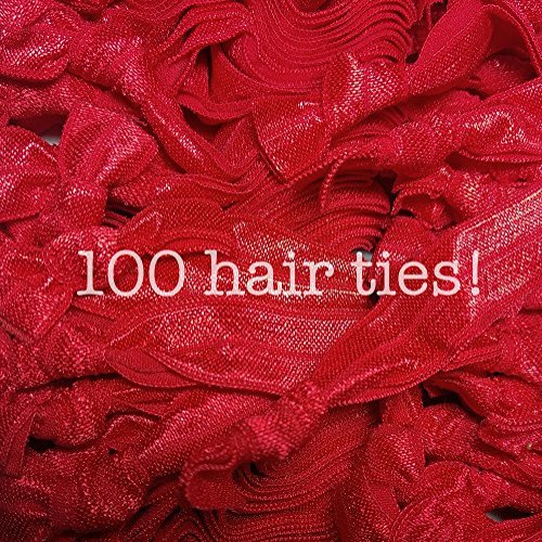 100pc No Crease Knotted Hair Ties - Solid Color Packs (Red)