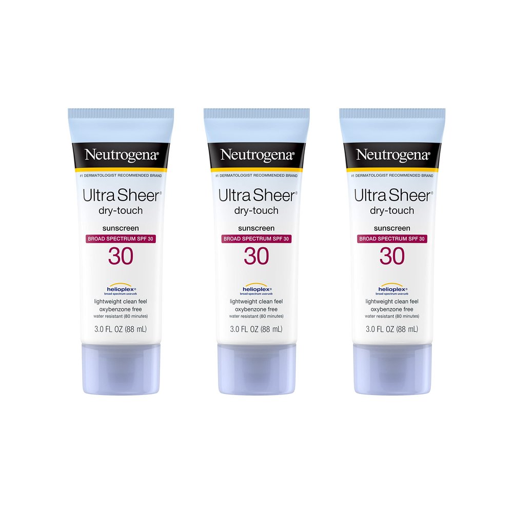 Neutrogena Ultra Sheer Dry-Touch Water Resistant and Non-Greasy Sunscreen Lotion with Broad Spectrum SPF 30, 3 fl. oz (Pack of 3)