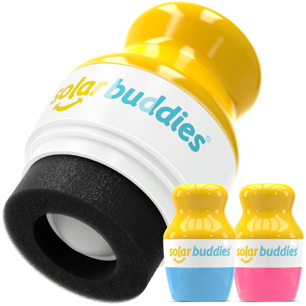 Solar Buddies Sunscreen Applicator - Blue & Pink Duo - BPA-Free Refillable Roll on Sponge Sunscreen, Suncream & Lotion Applicator For Kids, Adults & Families - Holds 3.4fl oz, Perfect Size for Travel