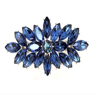 Faship Gorgeous Navy Blue Rhinestone Crystal Floral Hair Barrette Clip