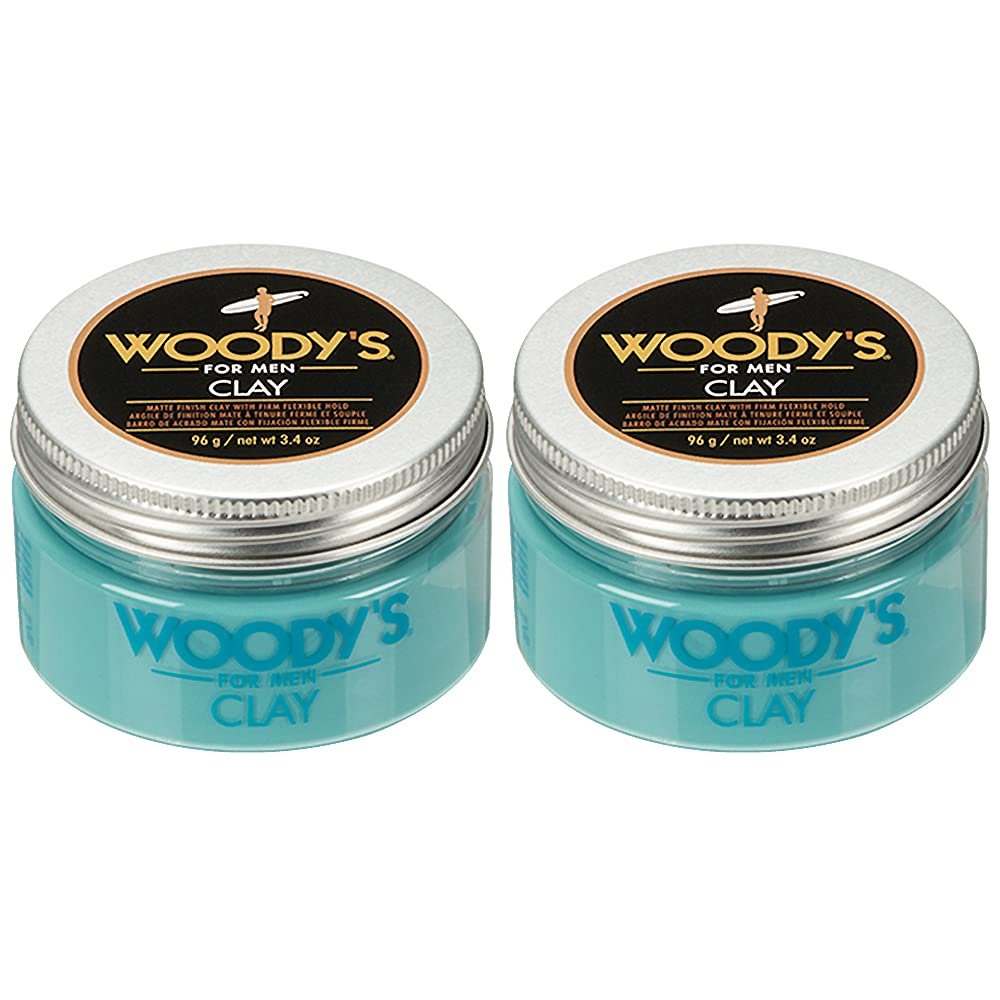 Woody's Hair Clay for Men  Matte Finish, Styling Pomade for Men Stronghold, Firm and Flexible Control, 3.4 oz. 2-Pack