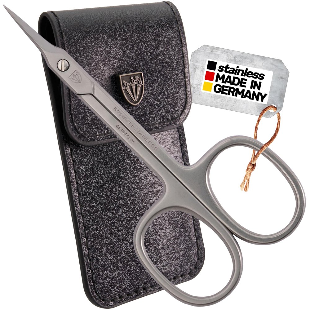 3 Swords Germany - brand quality STAINLESS STEEL INOX CURVED CUTICLE TOWERPOINT SCISSORS (1 PIECE) with case for manicure pedicure - nail care by 3 Swords - Made in Germany
